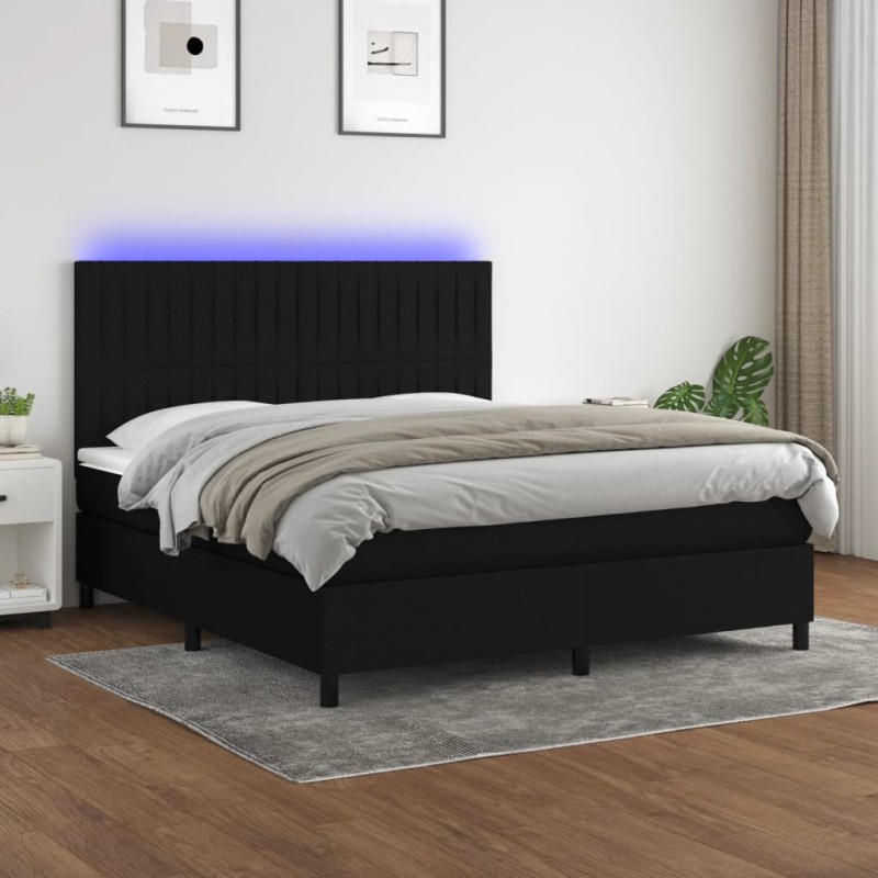 vidaXL Cama box spring colchón y luces LED tela negro 180x200 cm vidaXL Cama box spring colchón y luces LED tela negro 180x200 cm