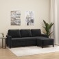 vidaXL Sofá de 3 plazas con taburete de terciopelo negro 180 cm vidaXL Sofá de 3 plazas con taburete de terciopelo negro 180 cm