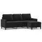 vidaXL Sofá de 3 plazas con taburete de terciopelo negro 180 cm vidaXL Sofá de 3 plazas con taburete de terciopelo negro 180 cm