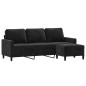vidaXL Sofá de 3 plazas con taburete de terciopelo negro 180 cm vidaXL Sofá de 3 plazas con taburete de terciopelo negro 180 cm