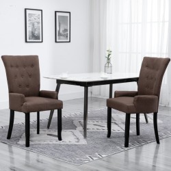 vidaXL Silla de comedor con reposabrazos de tela marrón