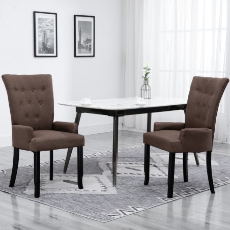 vidaXL Silla de comedor con reposabrazos de tela marrón