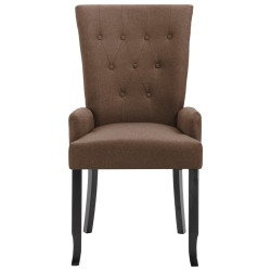 vidaXL Silla de comedor con reposabrazos de tela marrón