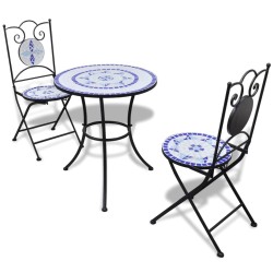 vidaXL Set de mesa y sillas de jardín 3 pzas con mosaico azul y blanco