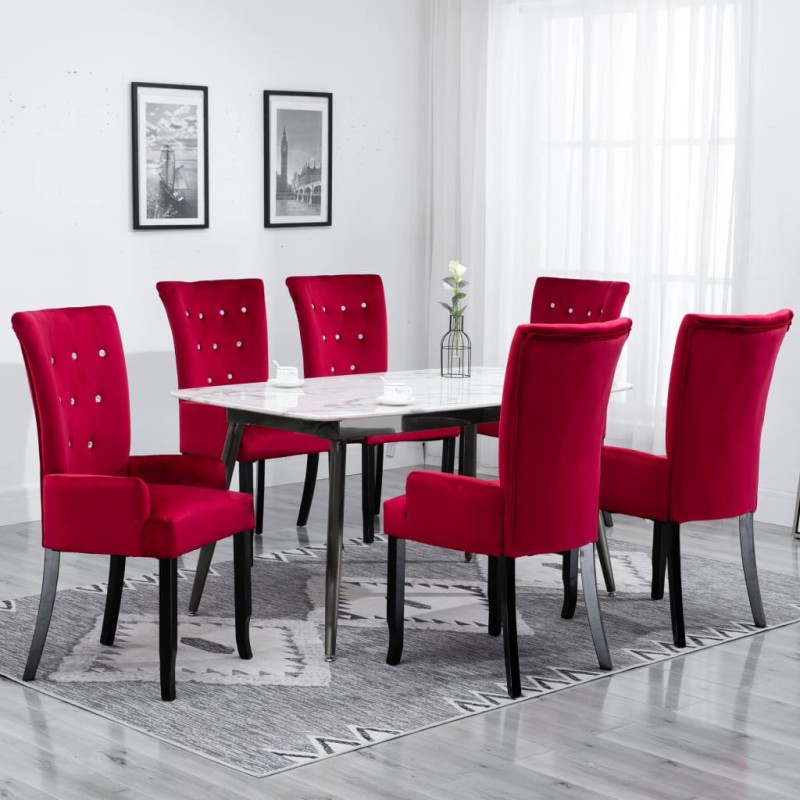 vidaXL Sillas de comedor con reposabrazos terciopelo rojo 6 unidades vidaXL Sillas de comedor con reposabrazos terciopelo rojo 6 unidades