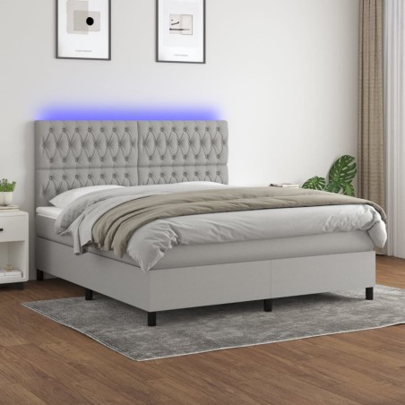 vidaXL Cama box spring colchón y luces LED tela gris claro 160x200 cm