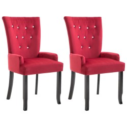 vidaXL Sillas de comedor con reposabrazos terciopelo rojo 2 unidades
