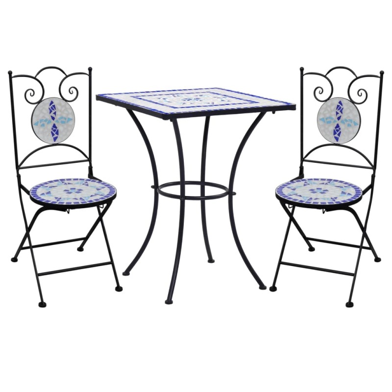 vidaXL Mesa y sillas de bistró 3 piezas mosaico cerámica azul y blanco vidaXL Mesa y sillas de bistró 3 piezas mosaico cerámica azul y blanco
