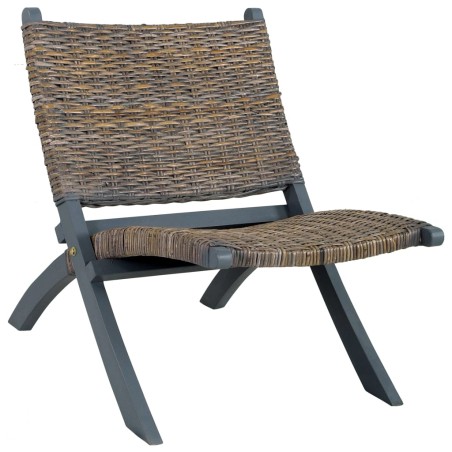 vidaXL Silla de ratán kubu natural y madera maciza de caoba gris