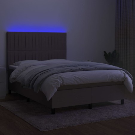 vidaXL Cama box spring colchón y luces LED tela gris taupe 140x200 cm