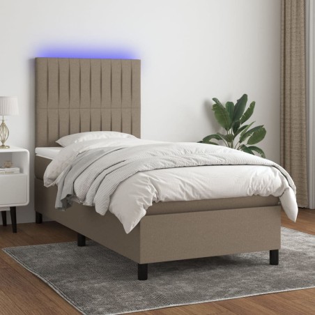 vidaXL Cama box spring colchón y luces LED tela gris taupe 100x200 cm