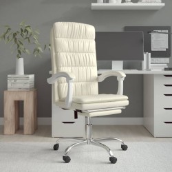 vidaXL Silla de oficina reclinable cuero sintético crema