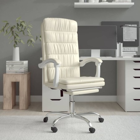 vidaXL Silla de oficina reclinable cuero sintético crema