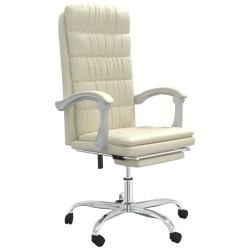 vidaXL Silla de oficina reclinable cuero sintético crema