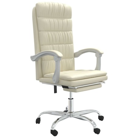 vidaXL Silla de oficina reclinable cuero sintético crema