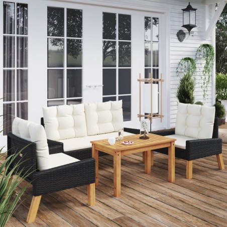 vidaXL Set de muebels de jardín 4 piezas con cojines ratán PE y madera