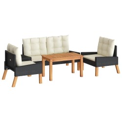 vidaXL Set de muebels de jardín 4 piezas con cojines ratán PE y madera