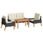vidaXL Set de muebels de jardín 4 piezas con cojines ratán PE y madera vidaXL Set de muebels de jardín 4 piezas con cojines ratán PE y madera