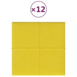 vidaXL Paneles de pared 12 uds tela amarillo claro 30x30 cm 1,08 m²