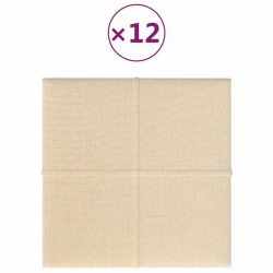 vidaXL Paneles de pared 12 uds tela color crema 30x30 cm 1,08 m²