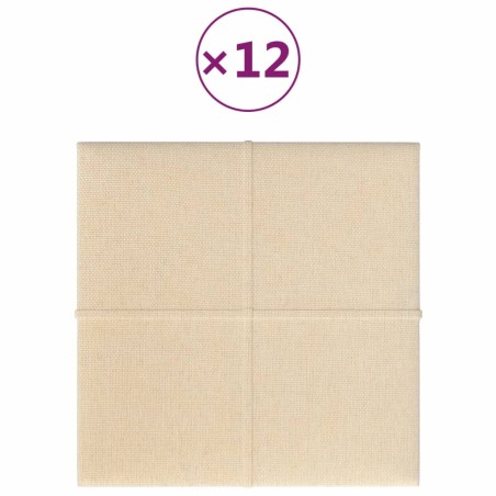 vidaXL Paneles de pared 12 uds tela color crema 30x30 cm 1,08 m²