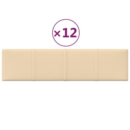 vidaXL Paneles de pared 12 uds tela color crema 60x15 cm 1,08 m²