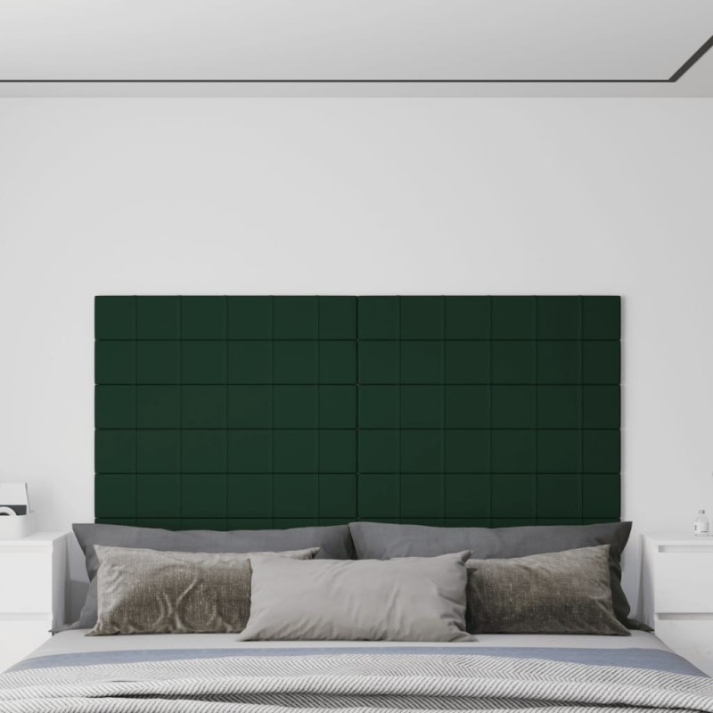vidaXL Paneles de pared 12 uds tela verde oscuro 90x15 cm 1,62 m² vidaXL Paneles de pared 12 uds tela verde oscuro 90x15 cm 1,62 m²