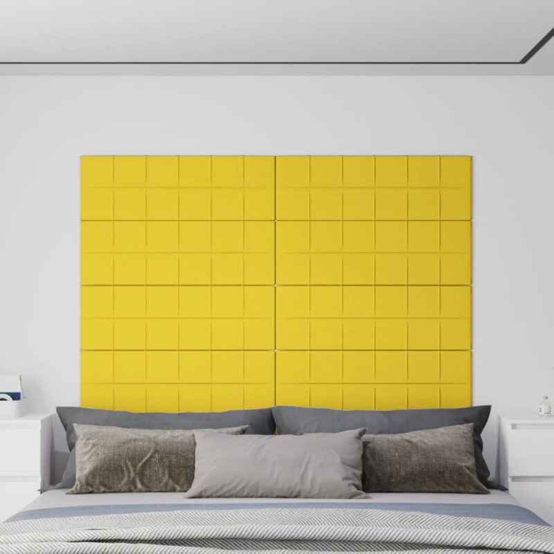 vidaXL Paneles de pared 12 uds tela amarillo claro 90x30 cm 3,24 m² vidaXL Paneles de pared 12 uds tela amarillo claro 90x30 cm 3,24 m²