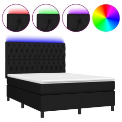 vidaXL Cama box spring colchón y luces LED tela negro 140x200 cm