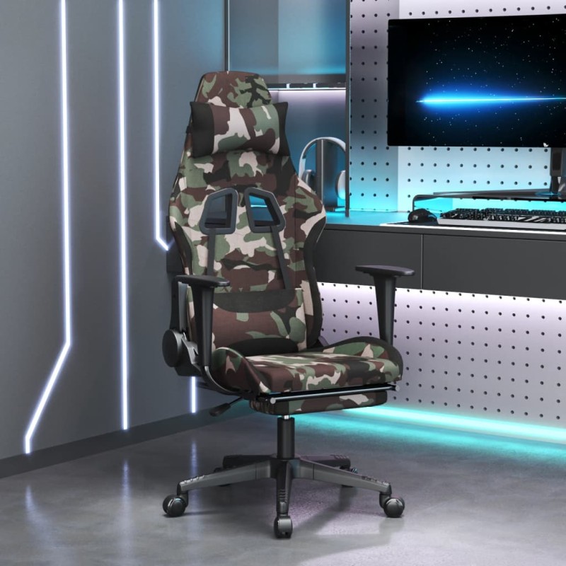 vidaXL Silla gaming de masaje con reposapiés tela negro y camuflaje vidaXL Silla gaming de masaje con reposapiés tela negro y camuflaje