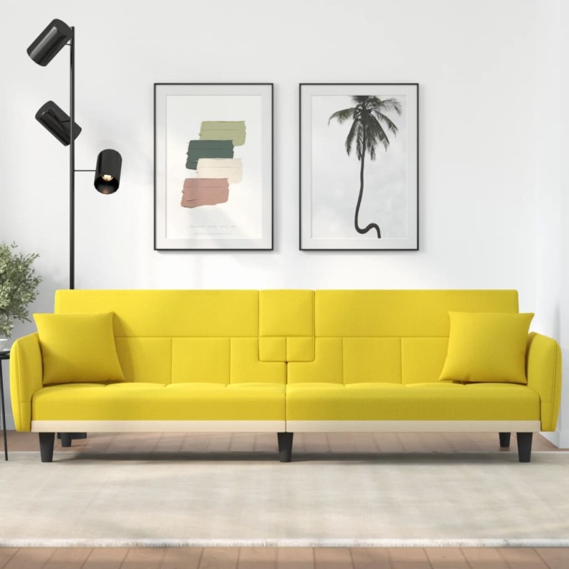 vidaXL Sofá cama con portavasos tela amarillo claro