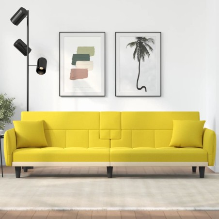 vidaXL Sofá cama con portavasos tela amarillo claro