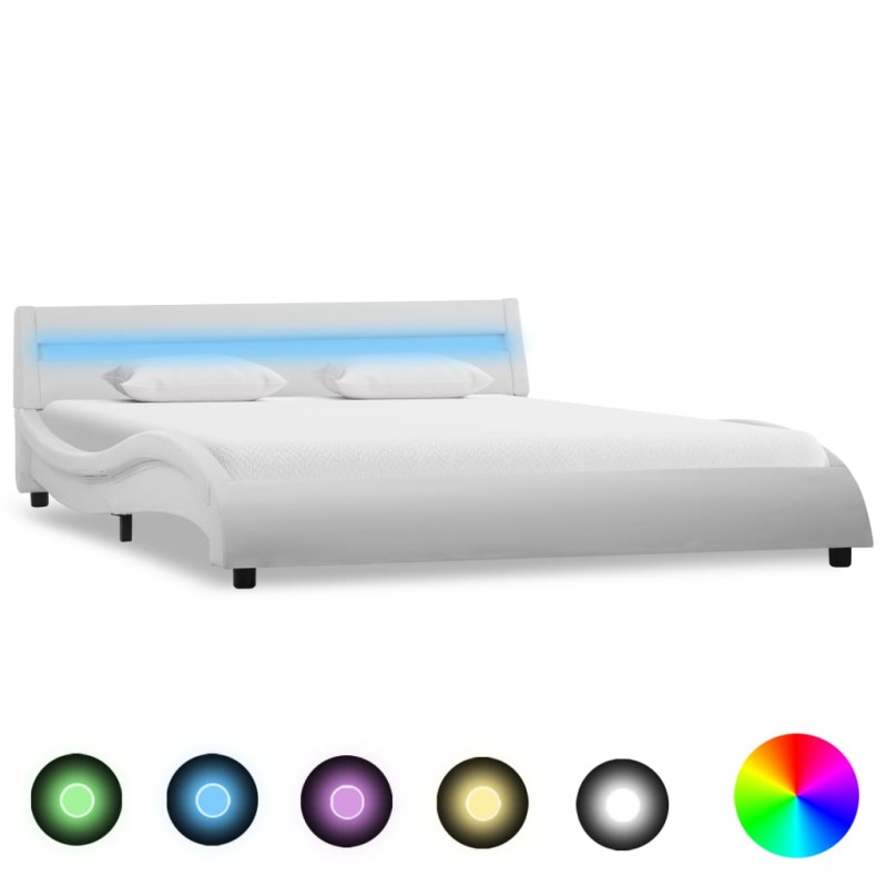 vidaXL Estructura de cama con LED cuero sintético blanco 140x200 cm vidaXL Estructura de cama con LED cuero sintético blanco 140x200 cm