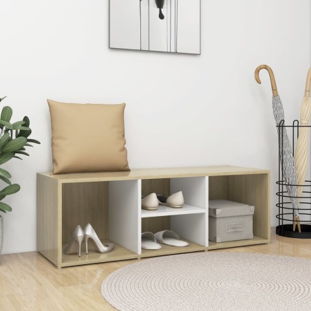 vidaXL Banco zapatero de contrachapada blanco y roble 105x35x35 cm