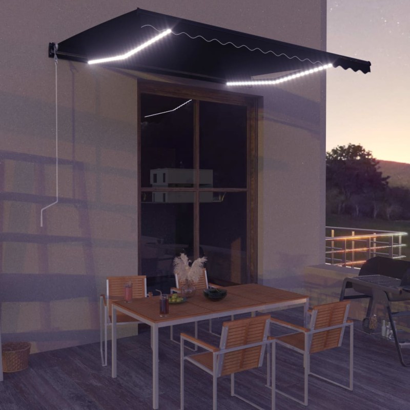 vidaXL Toldo retráctil manual con LED gris antracita 400x300 cm vidaXL Toldo retráctil manual con LED gris antracita 400x300 cm
