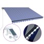 vidaXL Toldo con LED y sensor de viento azul y blanco 300x250 cm vidaXL Toldo con LED y sensor de viento azul y blanco 300x250 cm