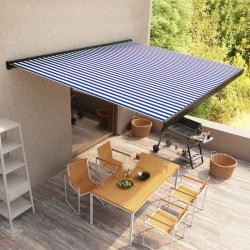 vidaXL Toldo de carrete motorizado azul y blanco 350x250 cm