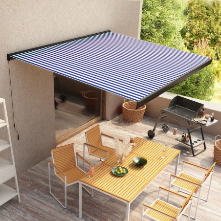 vidaXL Toldo de carrete manual azul y blanco 350x250 cm