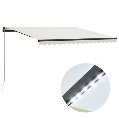 vidaXL Toldo retráctil manual con LED crema 400x300 cm
