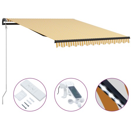 vidaXL Toldo retráctil sensor de viento LED amarillo blanco 300x250 cm