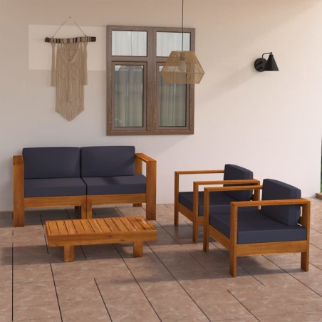 vidaXL Muebles de jardín 4 pzas cojines madera acacia gris oscuro