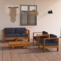 vidaXL Muebles de jardín 4 pzas cojines madera acacia gris oscuro
