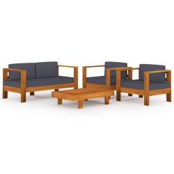 vidaXL Muebles de jardín 4 pzas cojines madera acacia gris oscuro