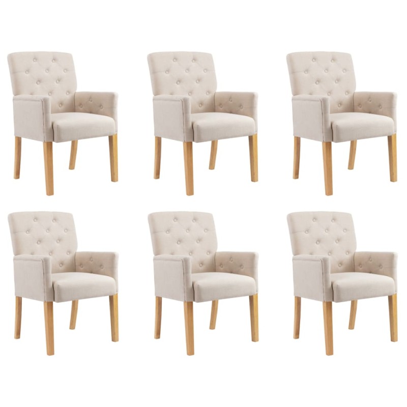vidaXL Sillas de comedor con reposabrazos 6 unidades de tela beige vidaXL Sillas de comedor con reposabrazos 6 unidades de tela beige