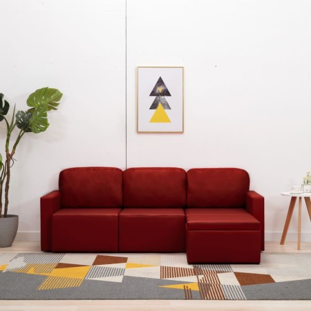 vidaXL Sofá cama modular de 3 plazas cuero sintético color vino tinto