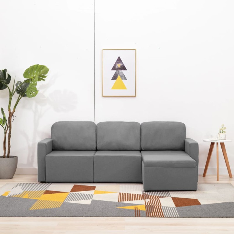 vidaXL Sofá cama modular de 3 plazas tela gris claro vidaXL Sofá cama modular de 3 plazas tela gris claro