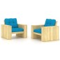 vidaXL Sillas de jardín cojines 2 uds azul madera de pino impregnada vidaXL Sillas de jardín cojines 2 uds azul madera de pino impregnada