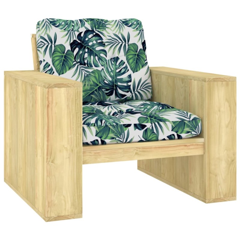 vidaXL Silla de jardín y cojines de hojas madera de pino impregnada vidaXL Silla de jardín y cojines de hojas madera de pino impregnada