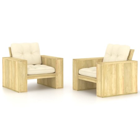 vidaXL Sillas de jardín cojines 2 uds crema madera de pino impregnada