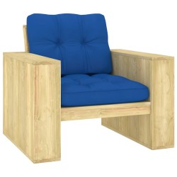 vidaXL Silla de jardín y cojines azul royal madera pino impregnada